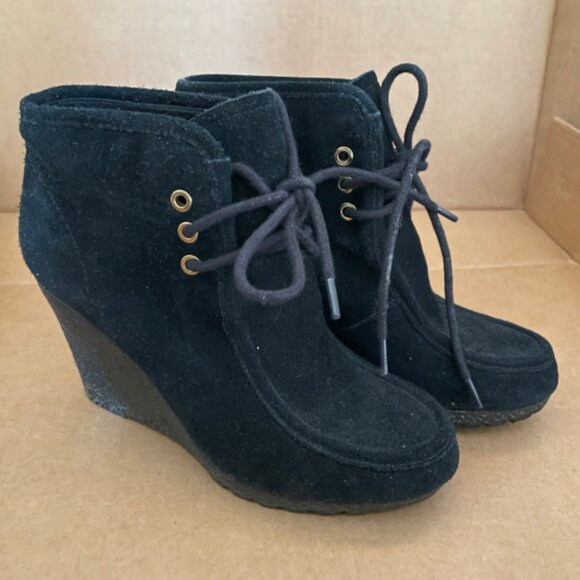 Michael Kors Wedge Booties Black Suede Lace Up 6.5 - Picture 1 of 4